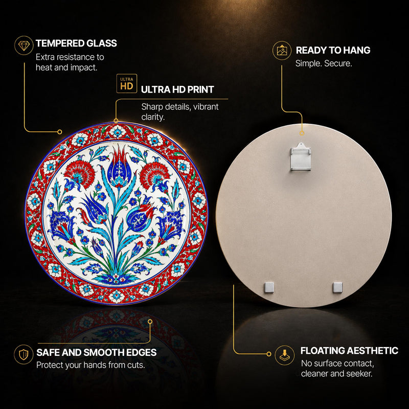 Ottoman Tulip Garden — tempered glass, ultra HD print, ready to hang