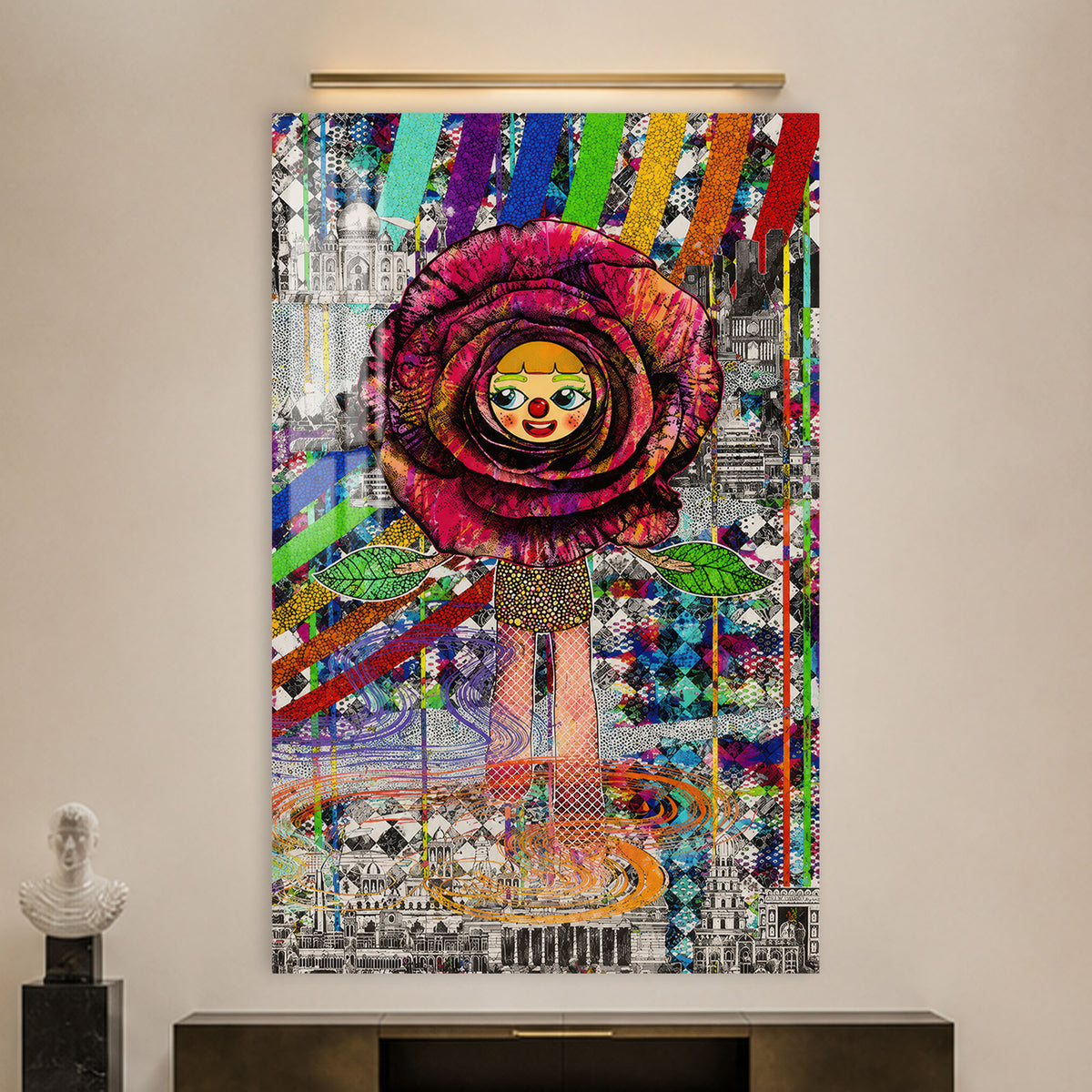 Rose Traveller in a modern room