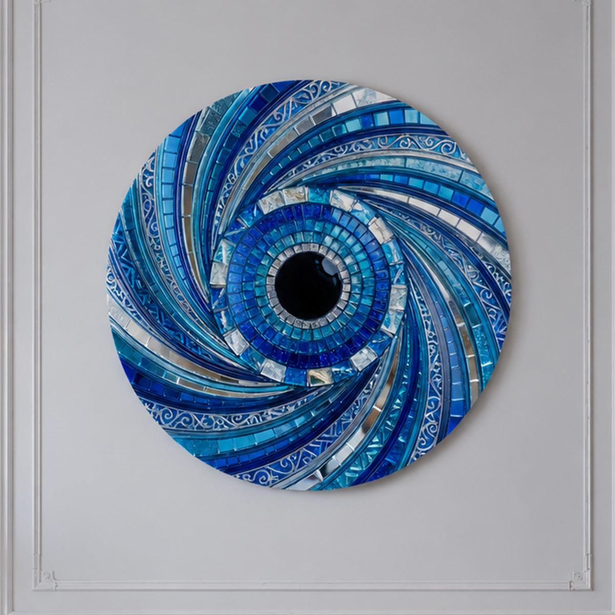 Azure Vortex Eye — tempered glass, ultra HD print, ready to hang