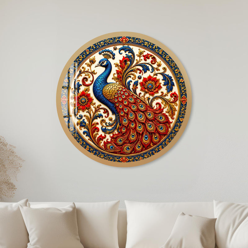 Regal Peacock Flourish with gold frame