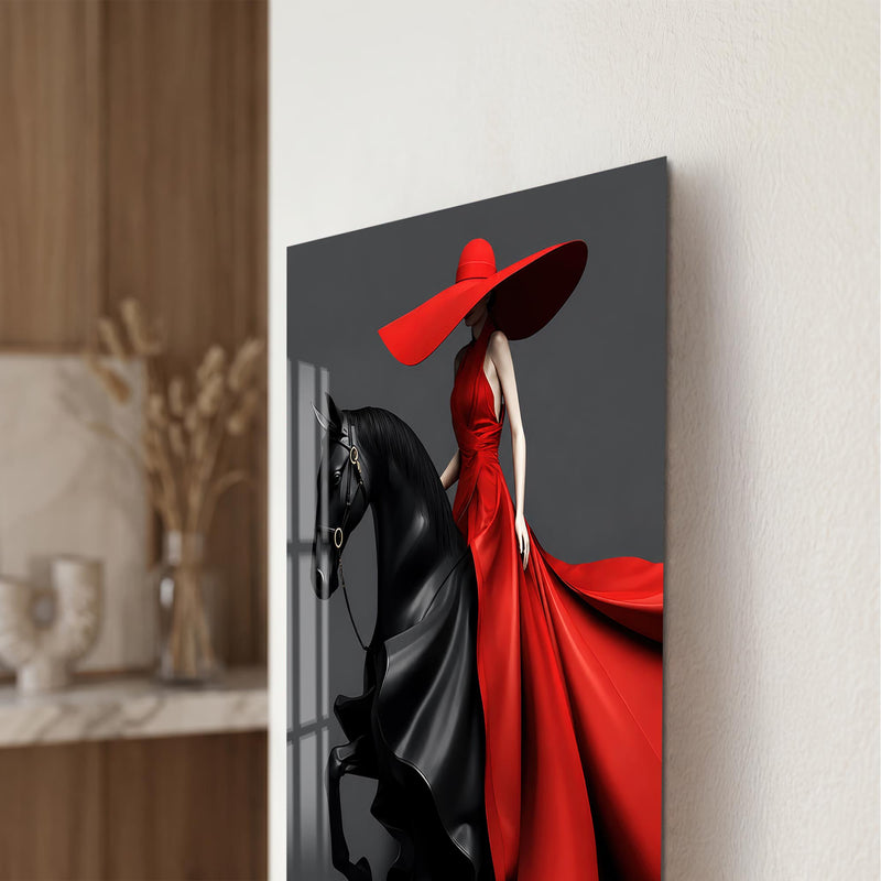 Red Gown Horsewoman close-up angled detail