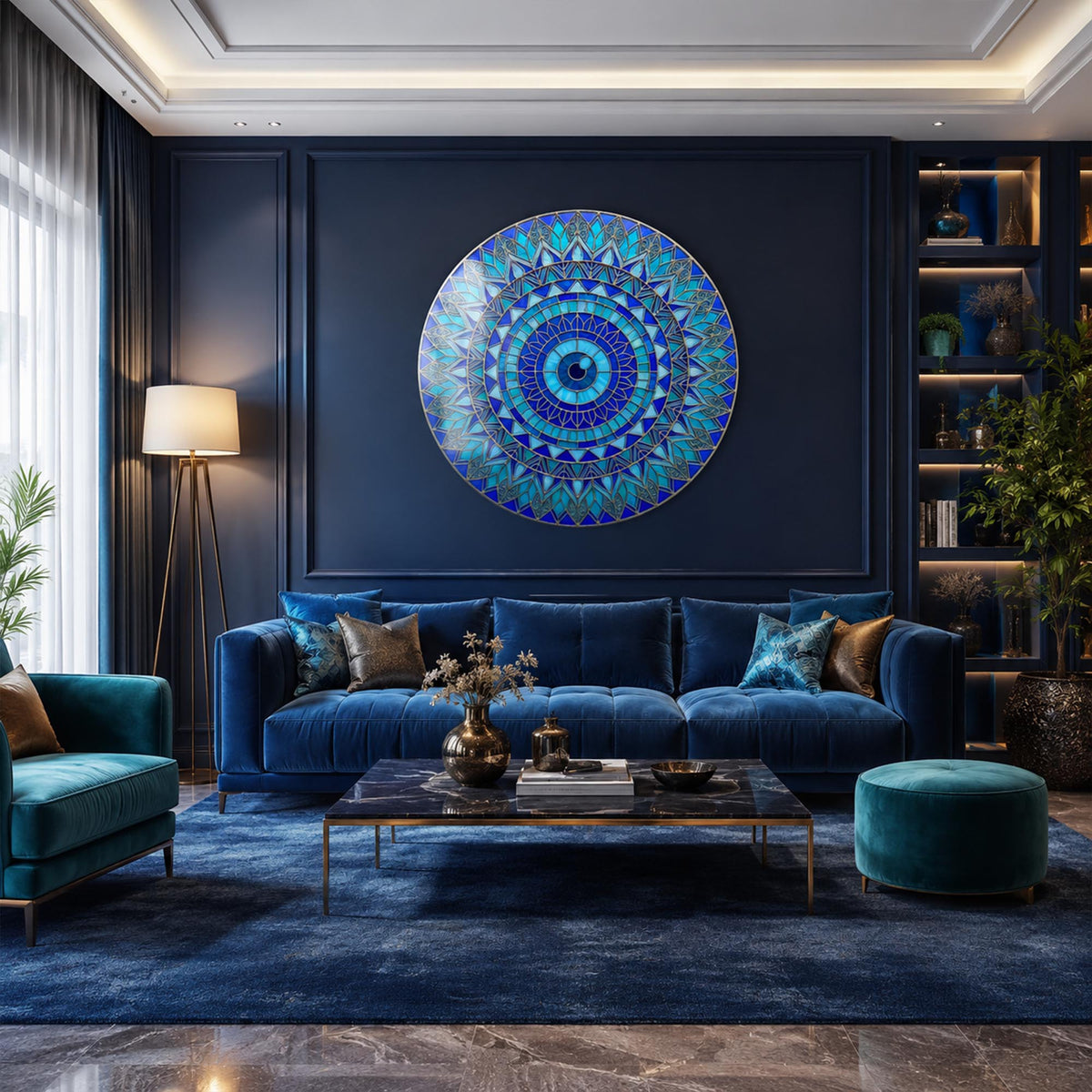 Azure Lotus Mandala in a modern room