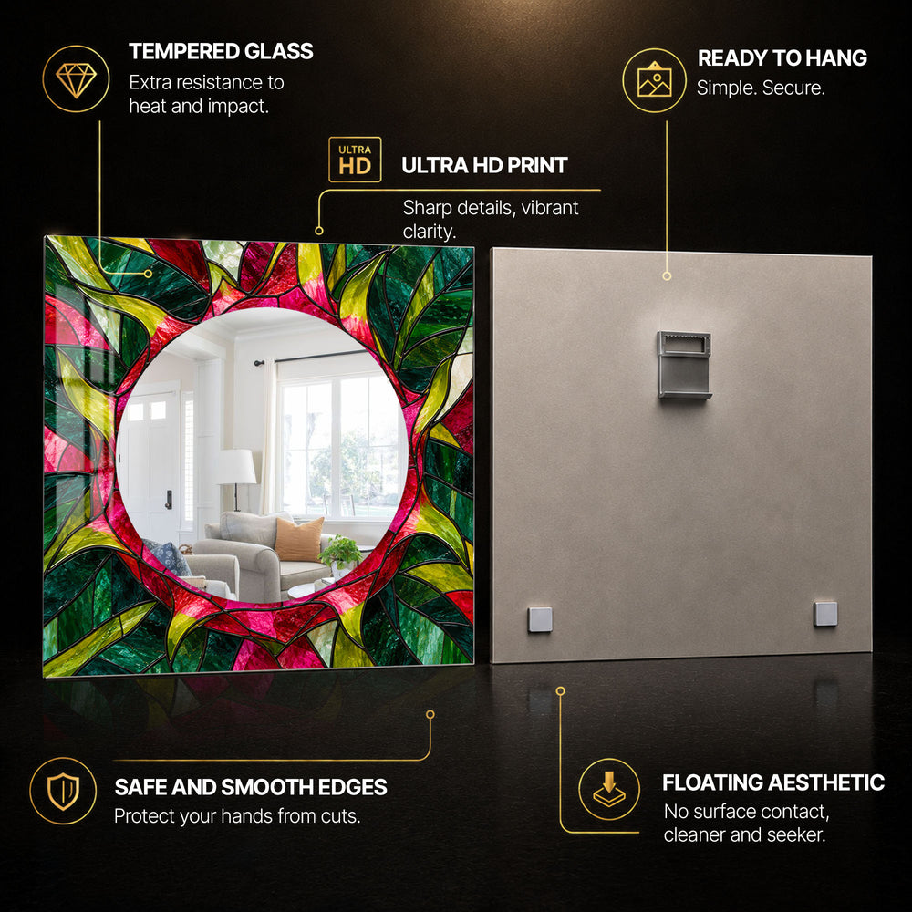 Emerald Stained Glass — tempered glass, ultra HD print, ready to hang