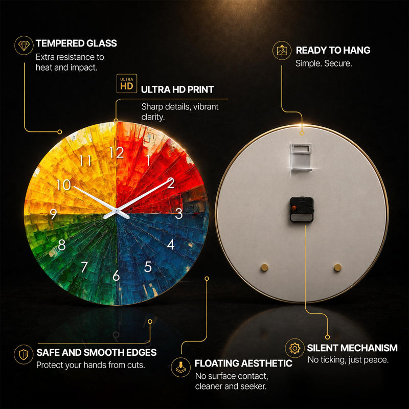 Rainbow Radial Burst — tempered glass, ultra HD print, ready to hang