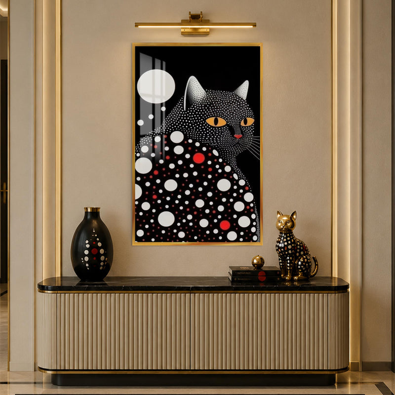 Dotted Midnight Cat with gold frame