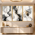 Abstract Ink Flow Triptych with gold frame