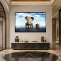 Artronauts Glass Print 18x12 cm | 7.1"x4.7" / Black Elephant Waiting Seaside Glass Wall Art