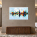 Vibrant Skyline Reflections with white frame