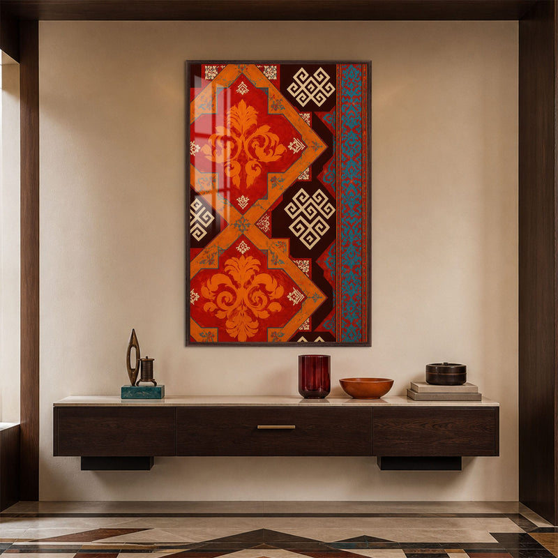 Artronauts Glass Print 12x18 cm | 4.7"x7.1" / Walnut Turquoise Kilim Pattern Glass Wall Art