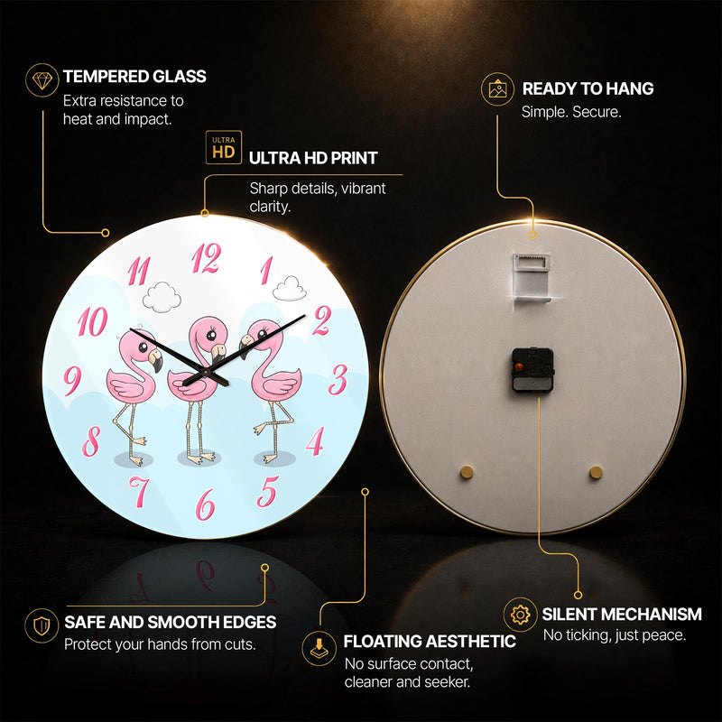 Playful Pink Flamingos — tempered glass, ultra HD print, ready to hang
