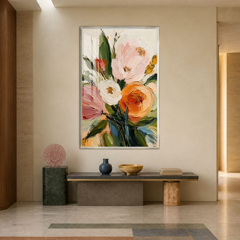 Artronauts Glass Print 12x18 cm | 4.7"x7.1" / Silver Blushing Garden Bouquet Glass Wall Art