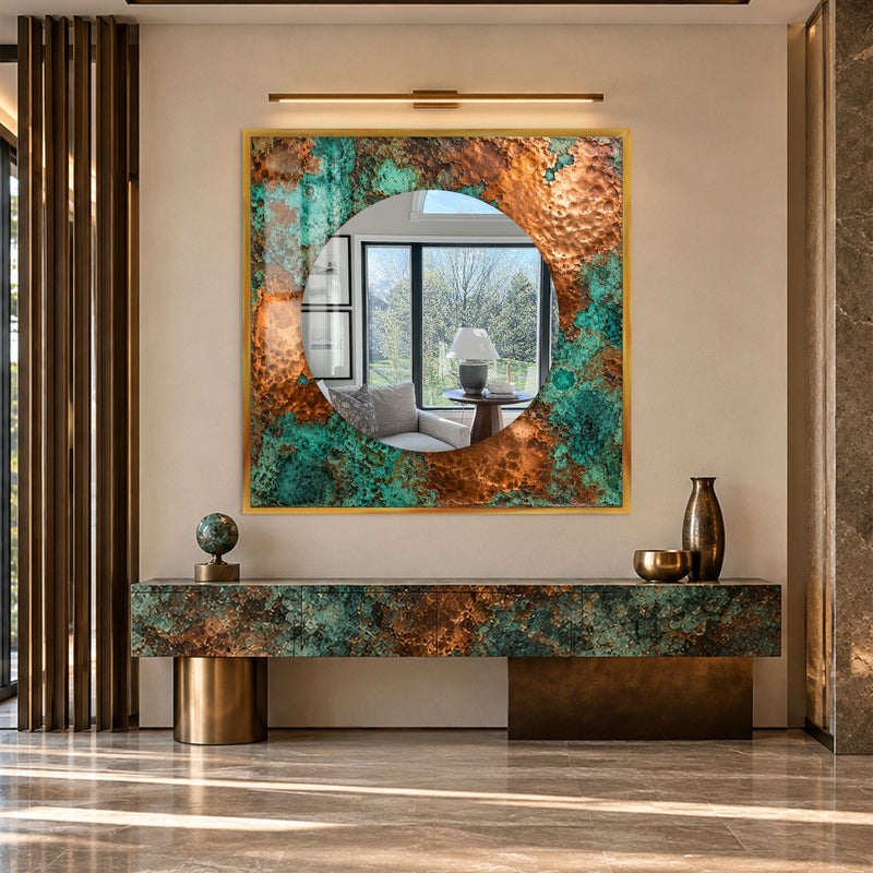 Verdigris Copper with gold frame