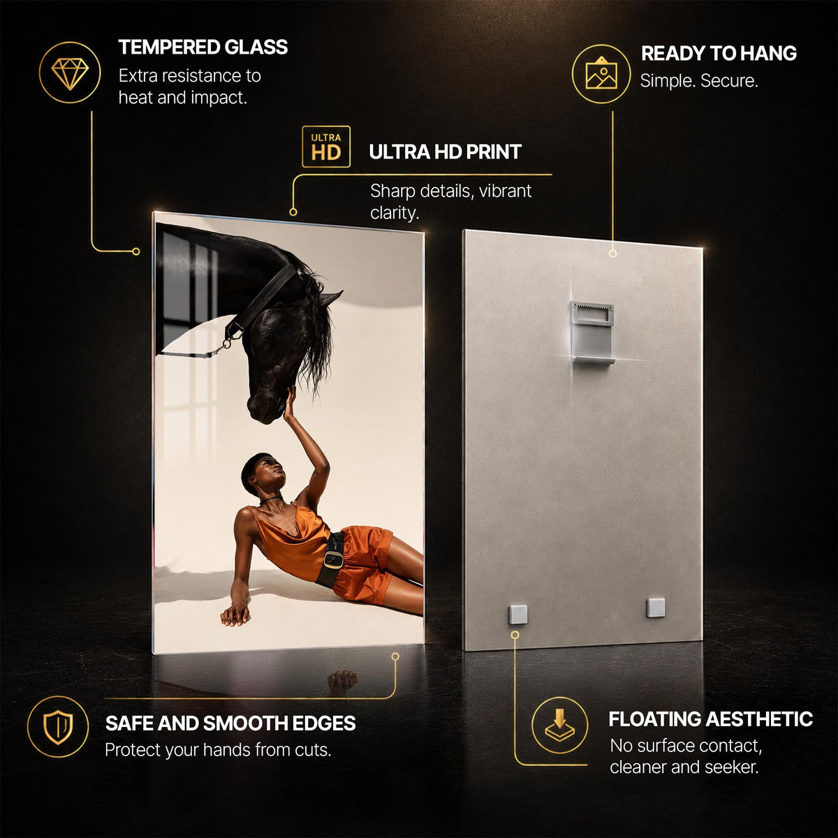 Bond With The Black Horse — tempered glass, ultra HD print, ready to hang