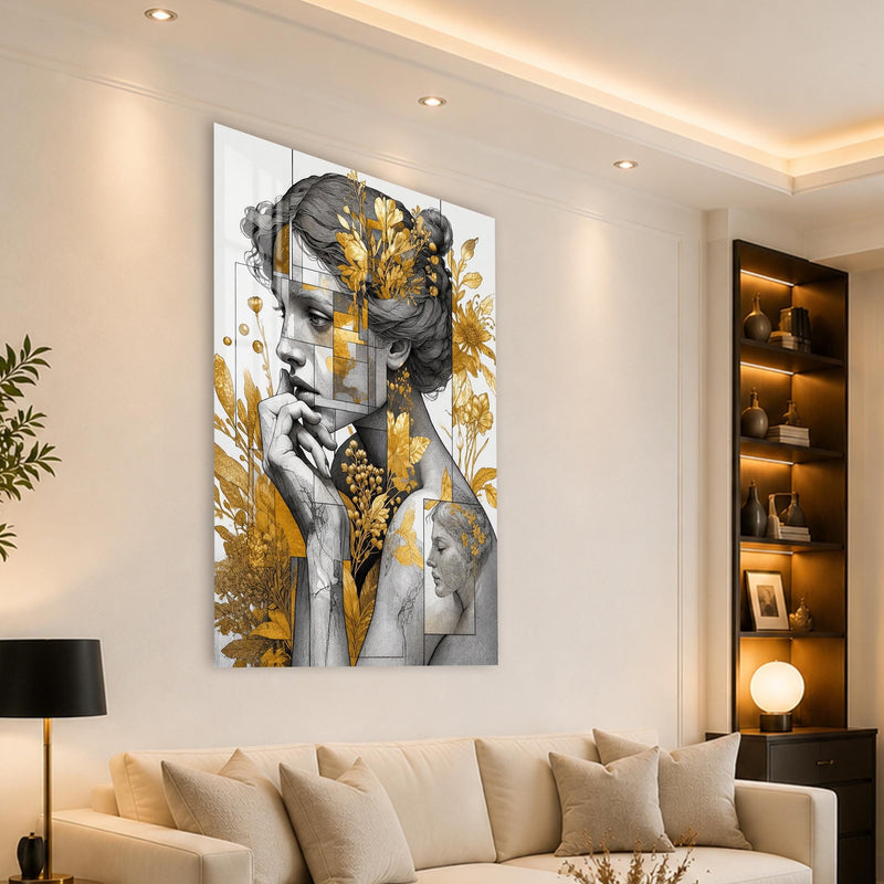 Artronauts Glass Print Golden Botanical Muse Glass Wall Art