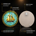 Golden Schooner On Emerald Waves — tempered glass, ultra HD print, ready to hang