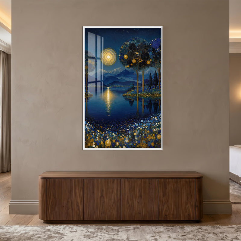 Golden Moonlit Grove with white frame