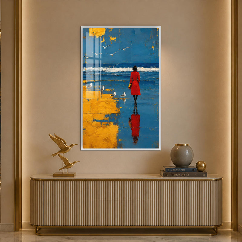 Red Coat By The Sea with white frame