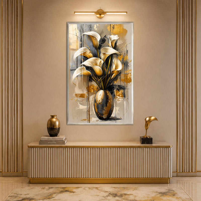 Golden Calla Lily Vase with silver frame