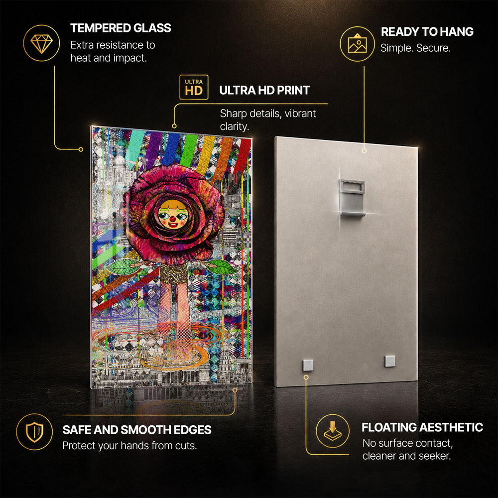 Rose Traveller — tempered glass, ultra HD print, ready to hang