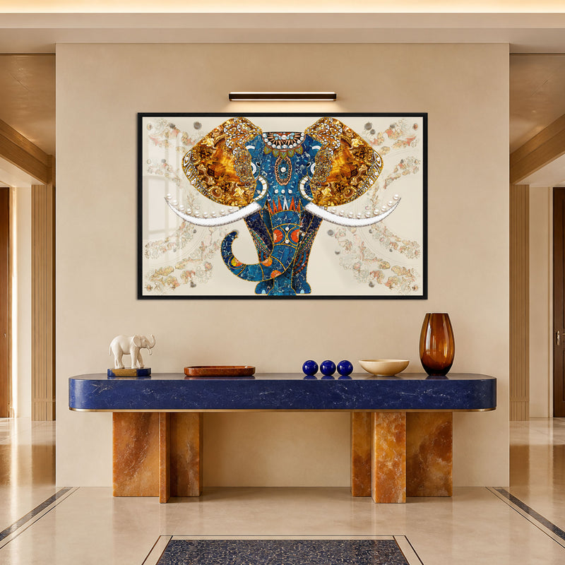 Mosaic Elephant Portrait with black frame