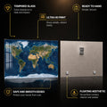 Satellite World Map — tempered glass, ultra HD print, ready to hang