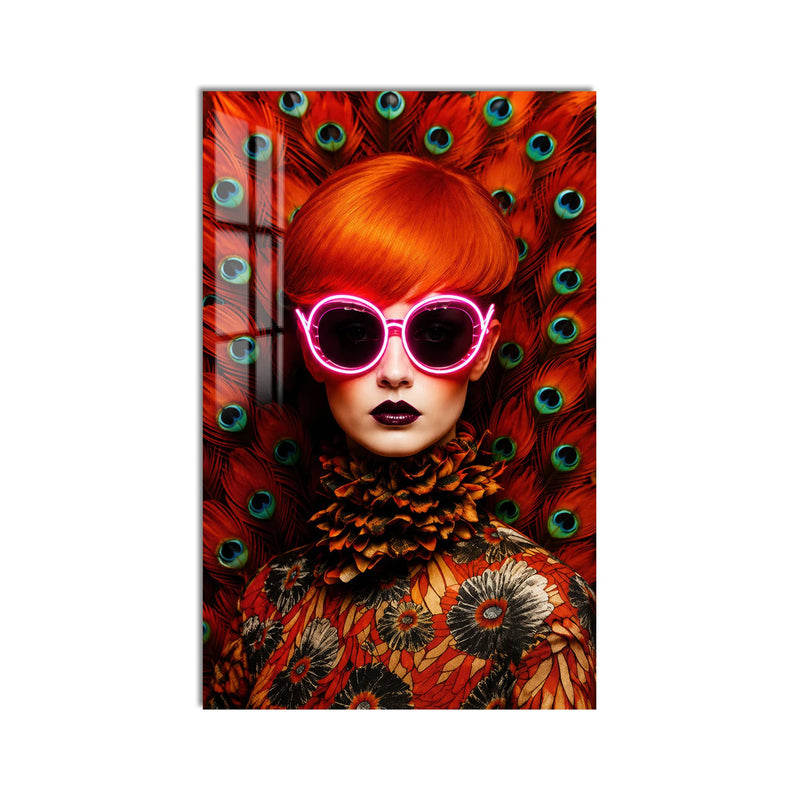 Artronauts Glass Print Peacock Neon Muse Glass Wall Art