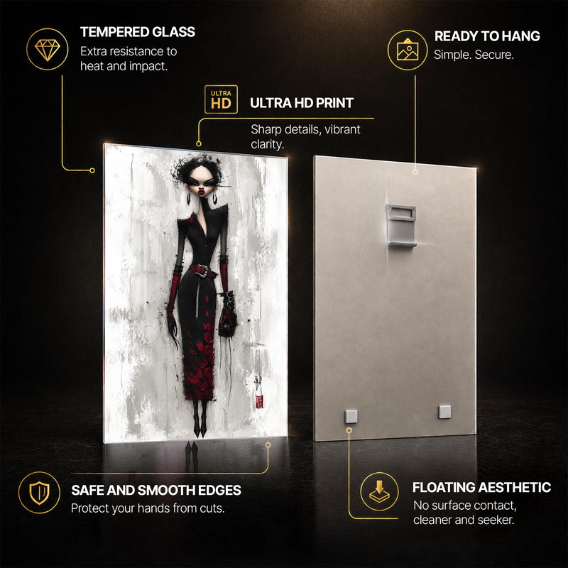 Crimson Couture — tempered glass, ultra HD print, ready to hang
