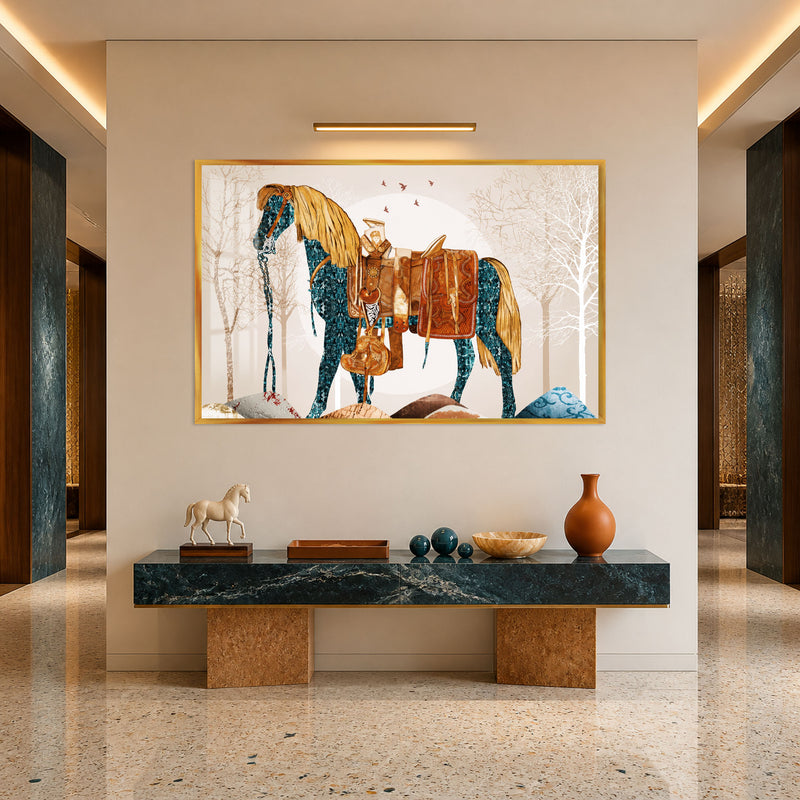 Collage Horse in Harness with gold frame