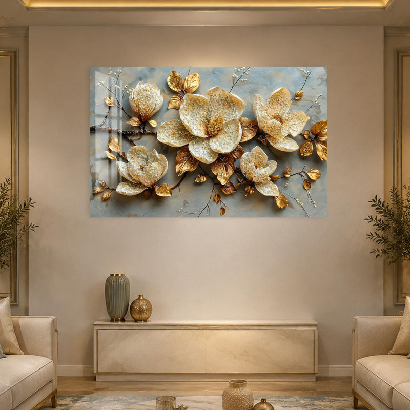 Artronauts Glass Print Jewelled Gold Magnolia Glass Wall Art