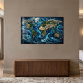 Ocean Currents World Map with walnut frame