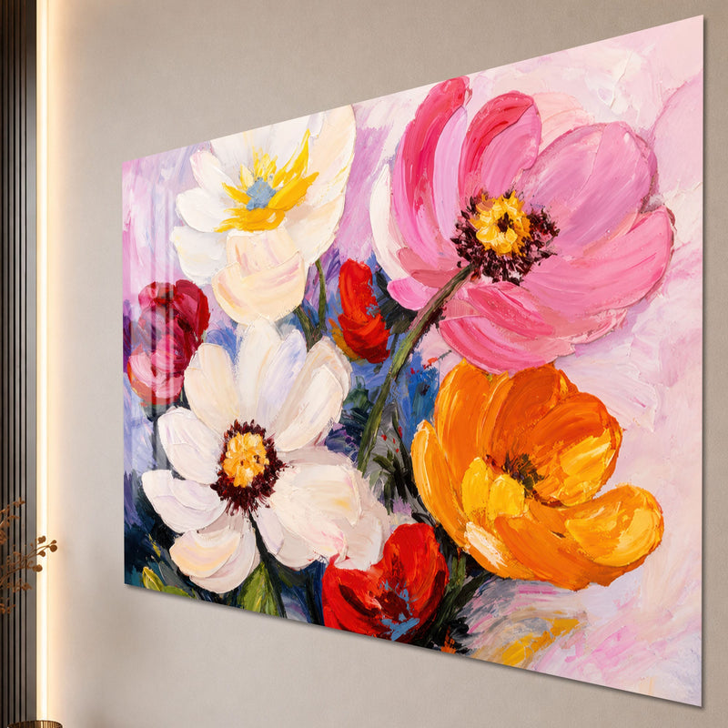Artronauts Glass Print Vibrant Painted Blossoms Glass Wall Art