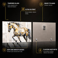 Low-Poly Gold Stallion — tempered glass, ultra HD print, ready to hang