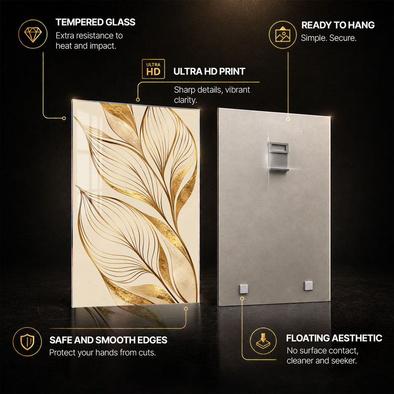 Golden Leaf — tempered glass, ultra HD print, ready to hang