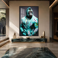 Artronauts Glass Print 12x18 cm | 4.7"x7.1" / Black Turquoise Gentleman Gorilla Glass Wall Art