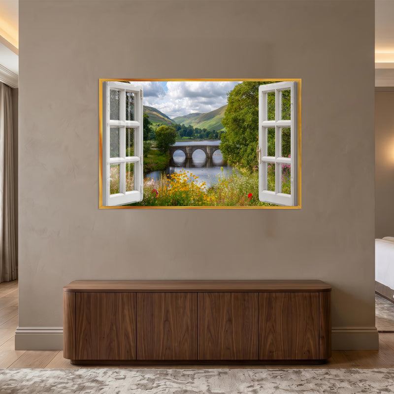 Window to the Valley with gold frame