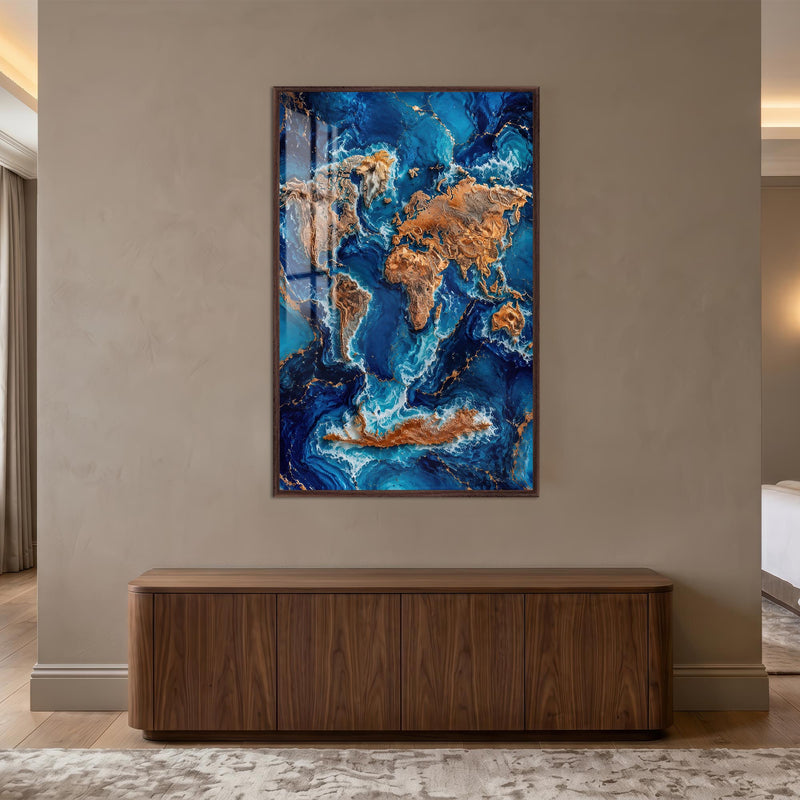 Gilded Ocean World with walnut frame