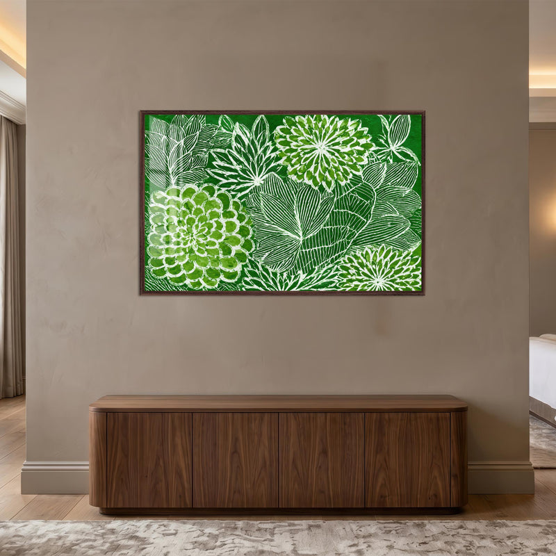 Emerald Botanical Blooms with walnut frame