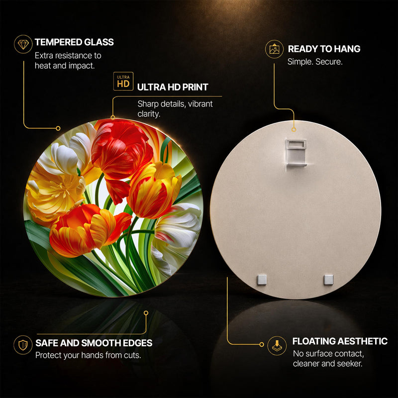 Radiant Tulip Bouquet — tempered glass, ultra HD print, ready to hang