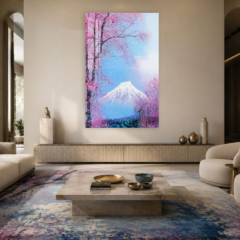 Artronauts Glass Print Blossoms Beneath The Peak Glass Wall Art