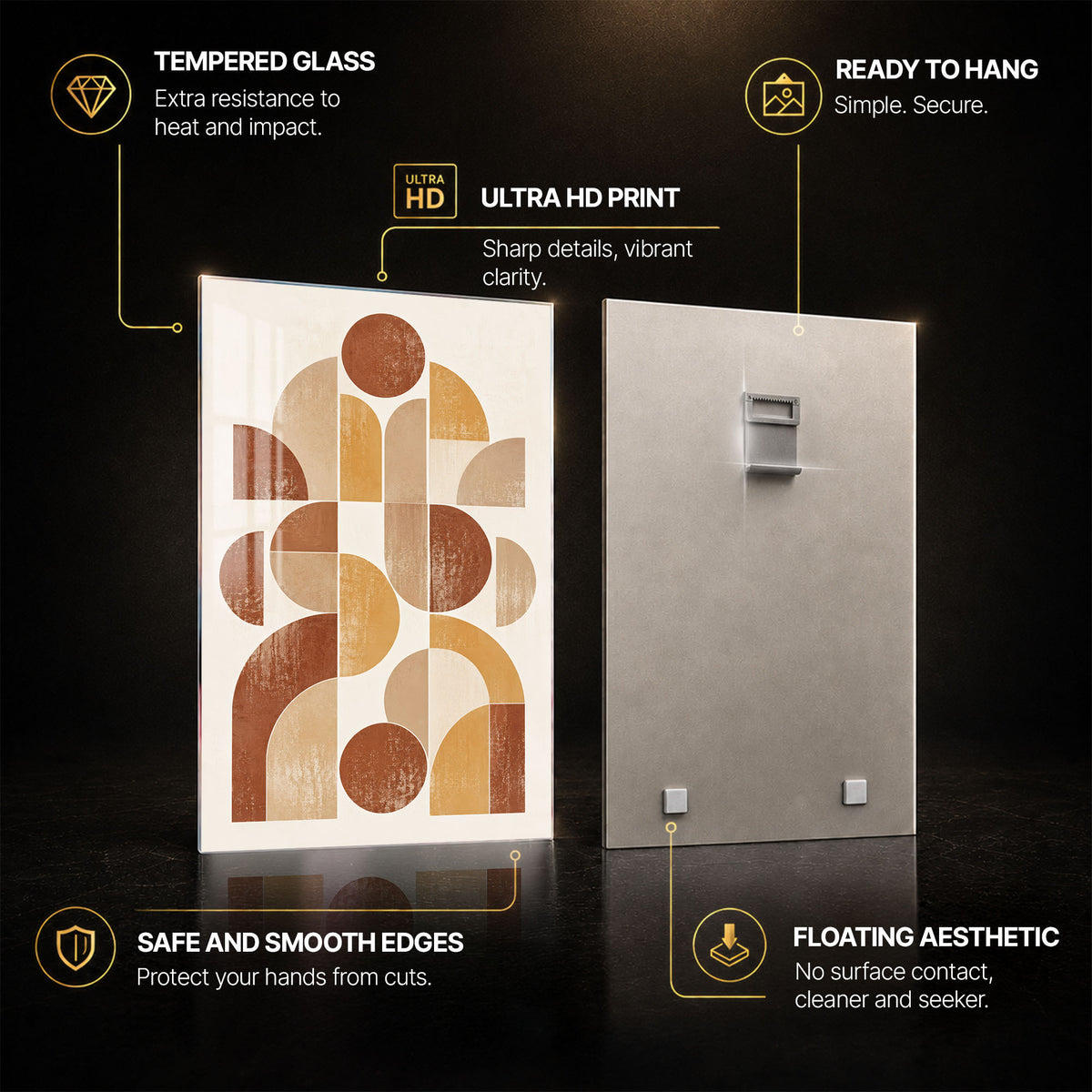 Earthy Geometric — tempered glass, ultra HD print, ready to hang