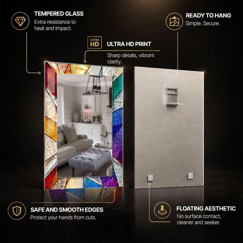Prismatic Glass Mosaic — tempered glass, ultra HD print, ready to hang