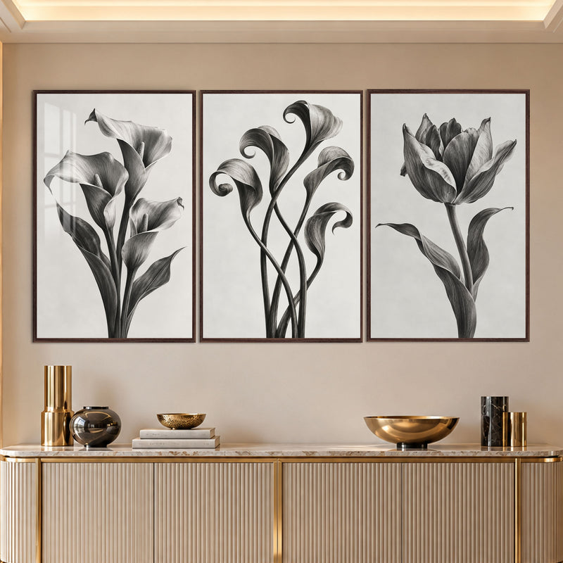 Monochrome Floral with walnut frame