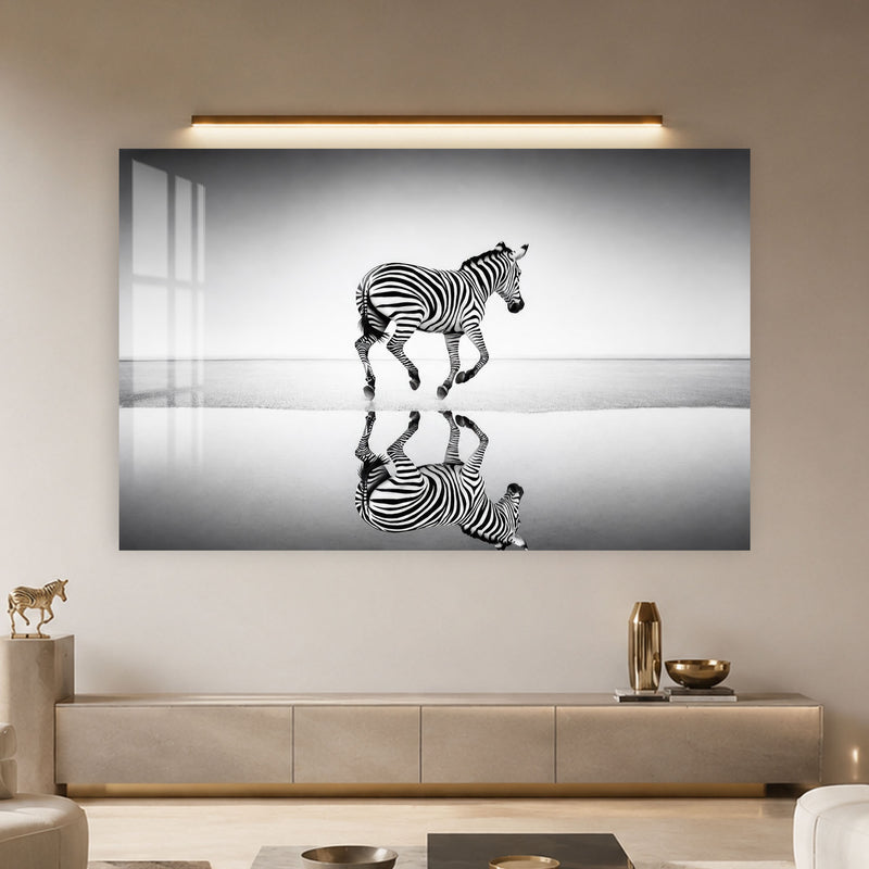 Reflecting Running Zebra in a modern room