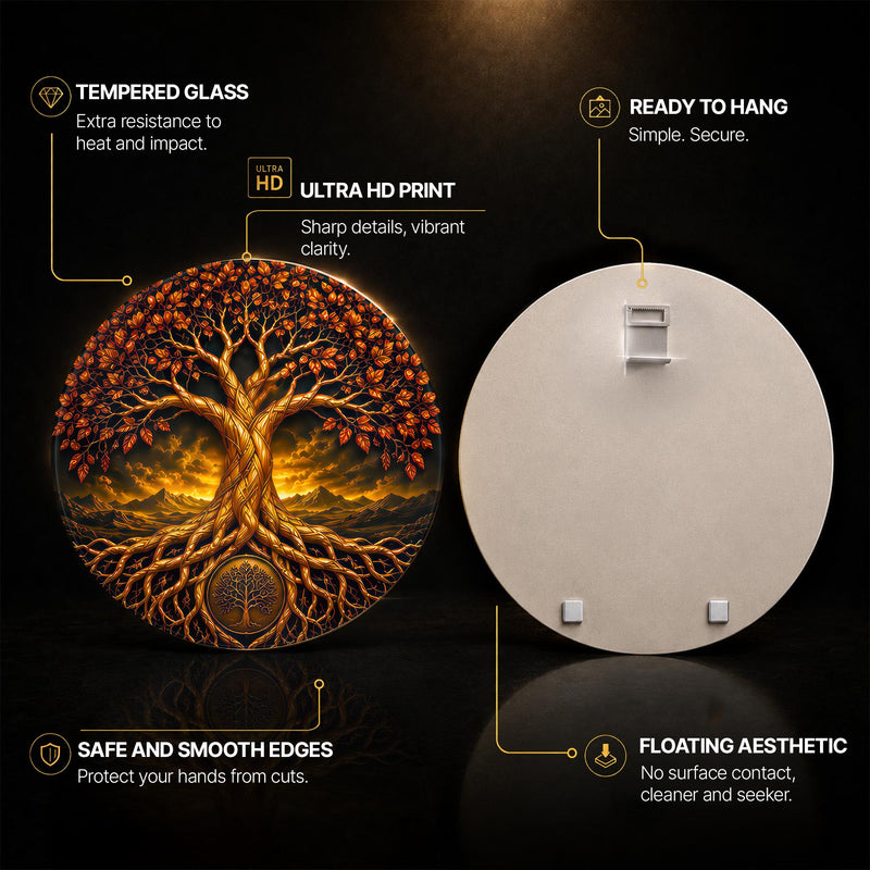 Golden Tree of Life — tempered glass, ultra HD print, ready to hang
