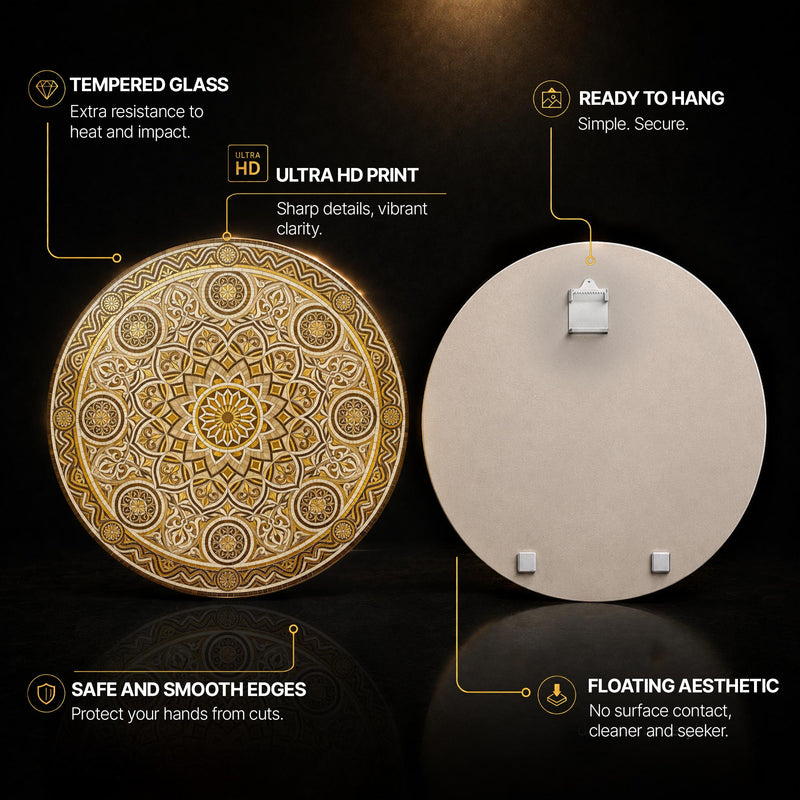 Golden Ivory Mandala with walnut frame