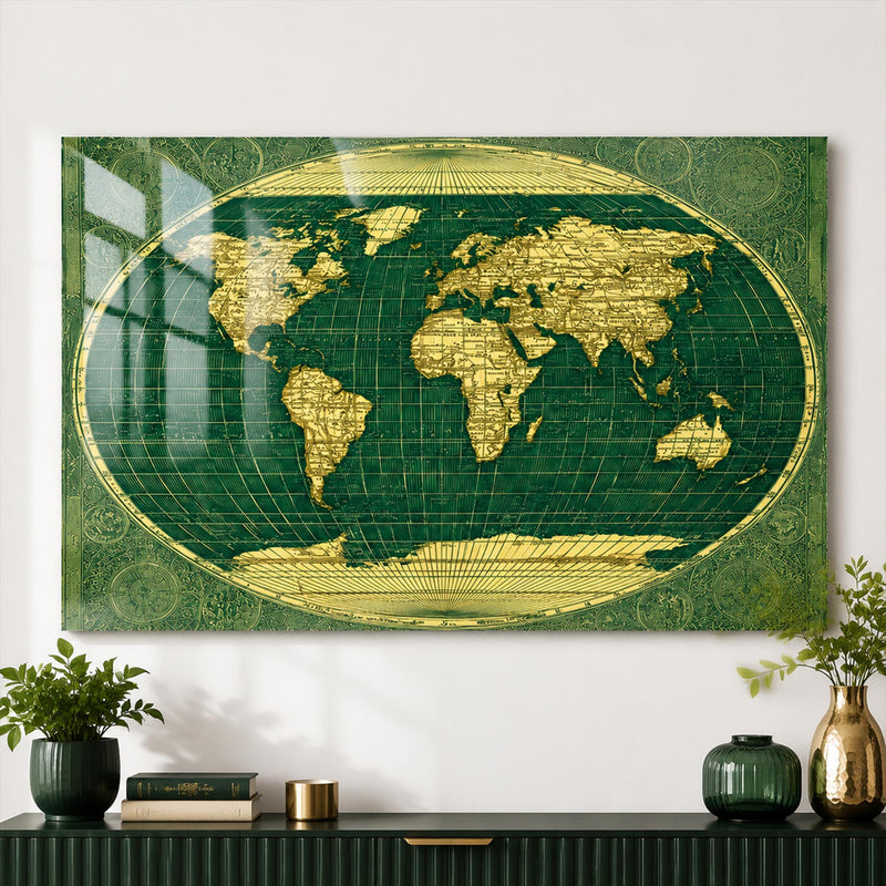 Vintage Emerald World Map lifestyle view