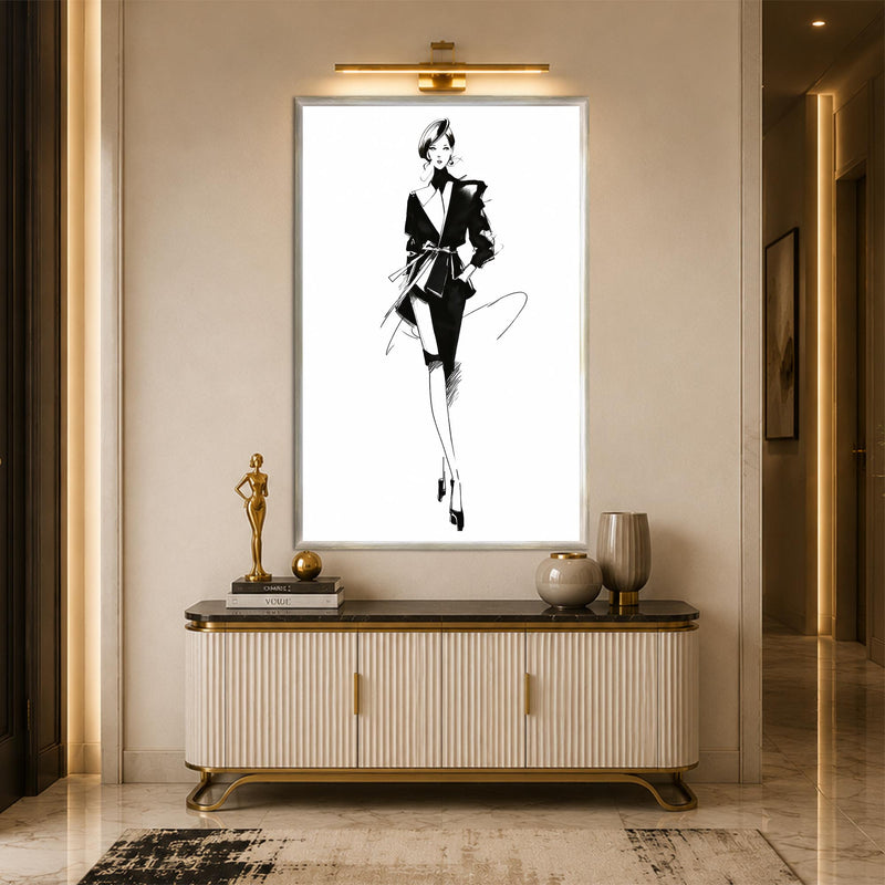 Monochrome Fashion Muse with silver frame