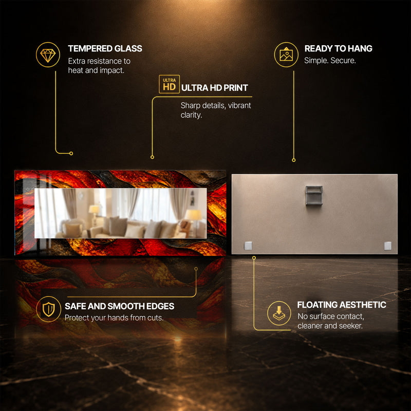 Molten Ember Waves — tempered glass, ultra HD print, ready to hang