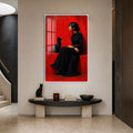 Lady And Black Cat with white frame
