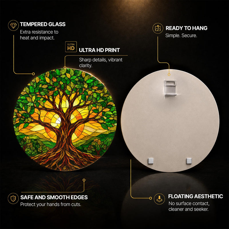 Sunlit Tree Of Life — tempered glass, ultra HD print, ready to hang